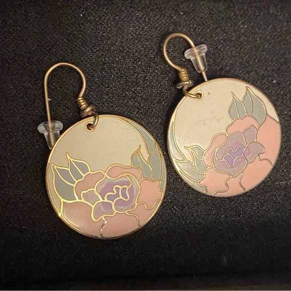 VINTAGE Laurel Burch “ Garden Rose “ earrings - Picture 1 of 5